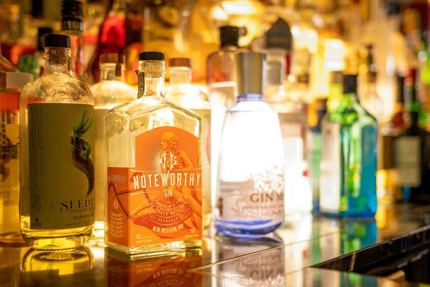 A bar with various bottles of gin and alcohol. 4