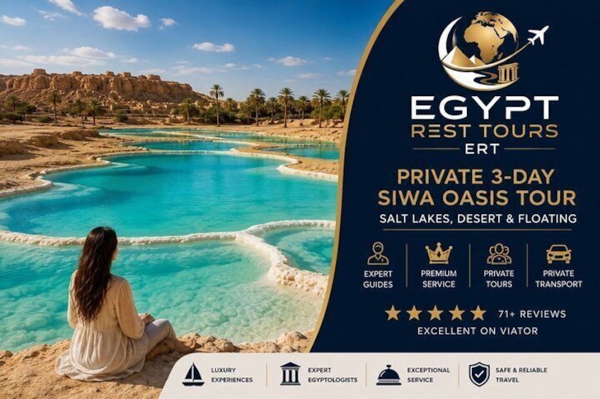 A tour package for a 3-day Siwa Oasis tour including salt lakes, desert, and floating experiences. 1