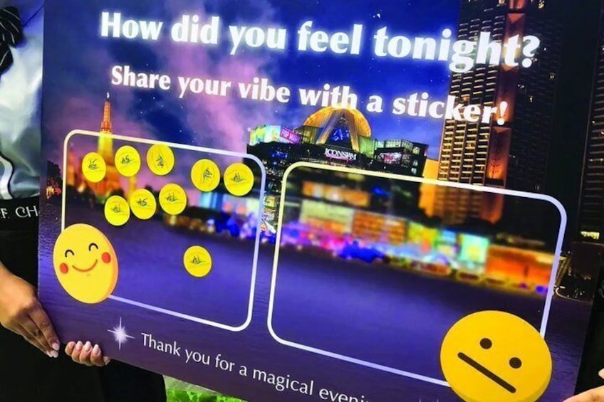 A poster with a cityscape background, stickers for sharing vibes, and a smiley face. 2