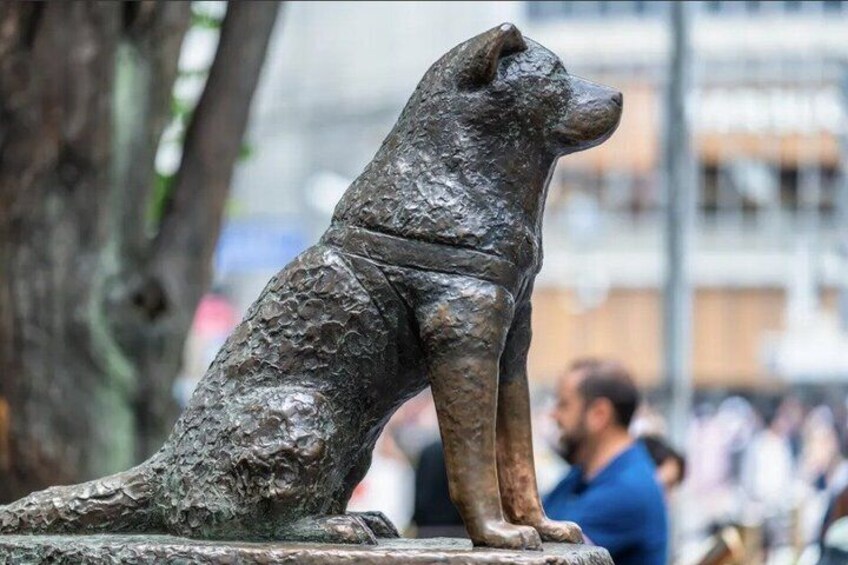 A bronze statue of a dog in a sitting position. 2
