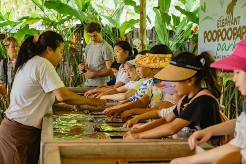 A group of people participating in an activity at Elephant Poop Orchard park. 1