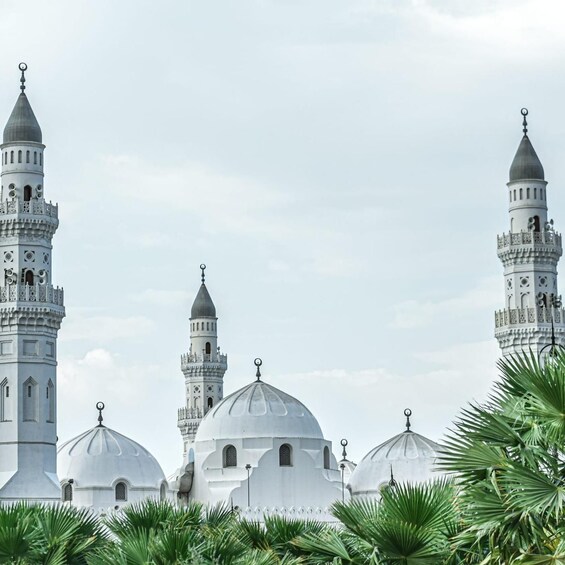 A mosque with multiple domes and minarets. 5