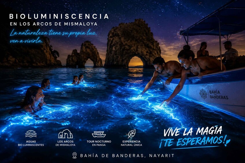 A nighttime swimming experience with bioluminescent waters in the archipelago of Ismailia, featuring unique natural experiences and a tour boat. 1
