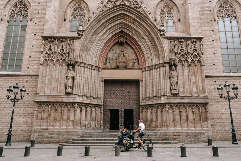 A historic cathedral with intricate Gothic architecture, including pointed arches and detailed stone carvings. 2