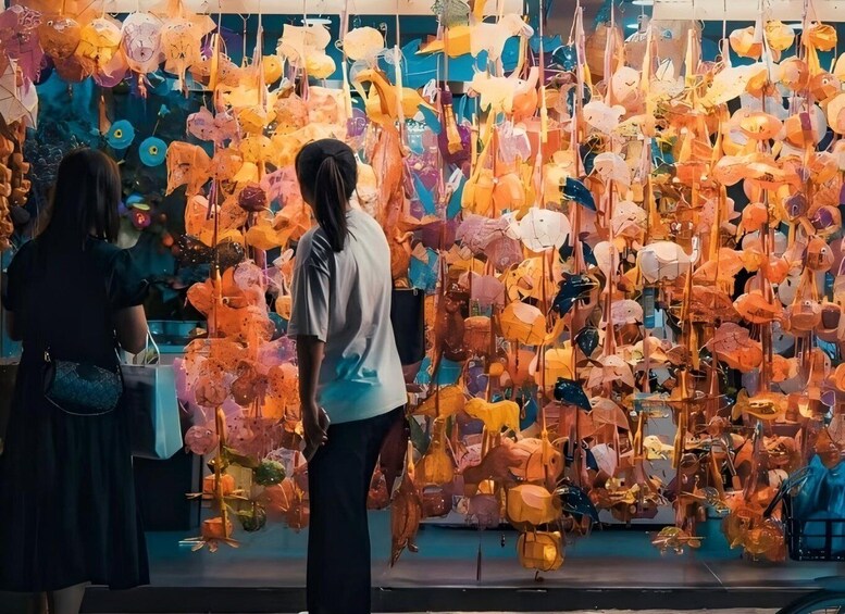 A display of colorful, abstract sculptures in an indoor setting. 2