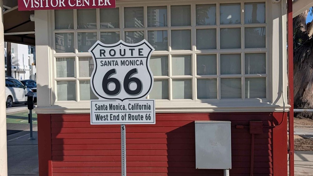 A Route 66 sign at a visitor center in Santa Monica, California. 1