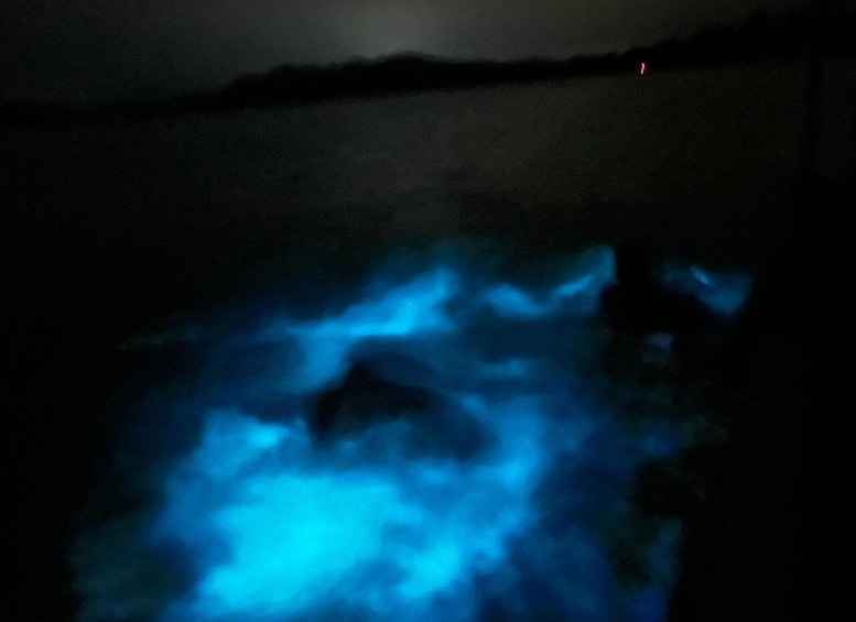 A dark landscape with a blue glow in the foreground. 5