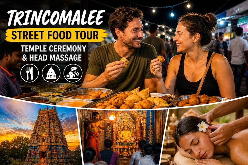 A street food tour in Trincomalee with temple ceremonies and head massages. 1