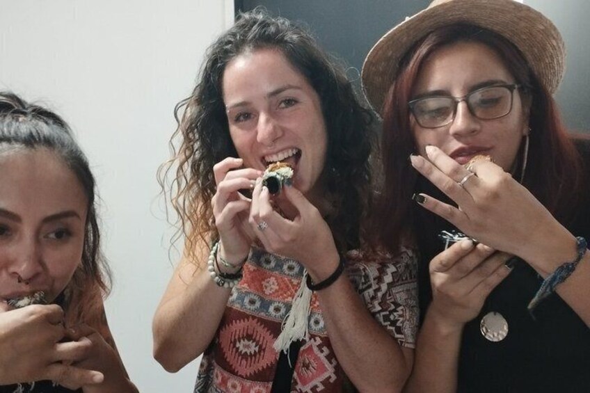 Three people eating. 2