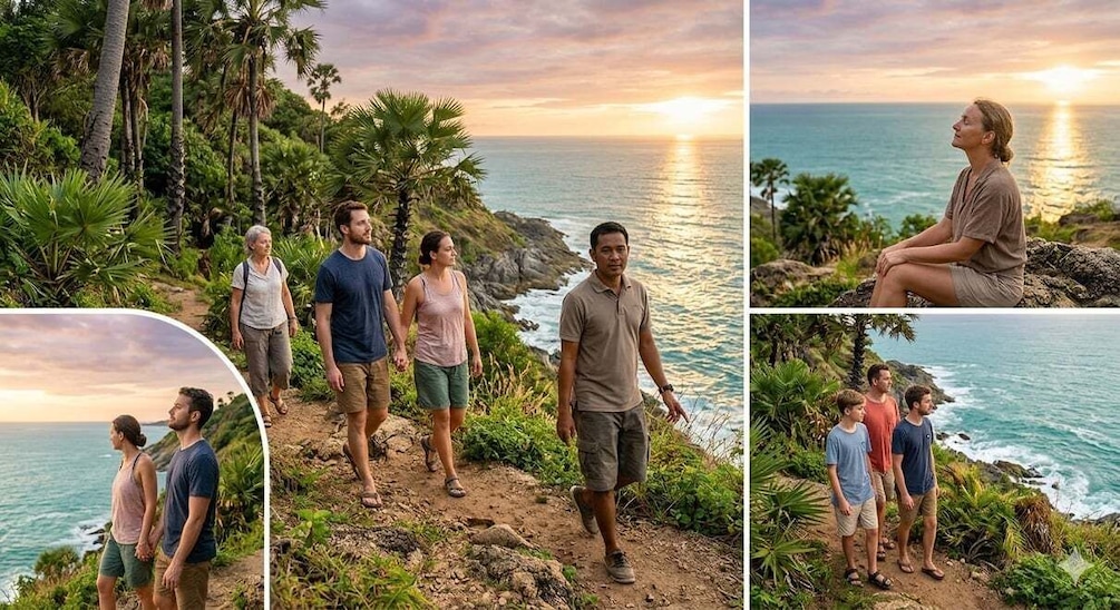 A coastal hiking trail with palm trees and ocean views. 1