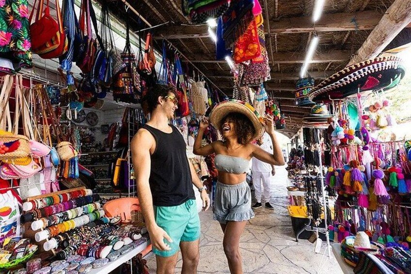 A market with colorful textiles and accessories. 2