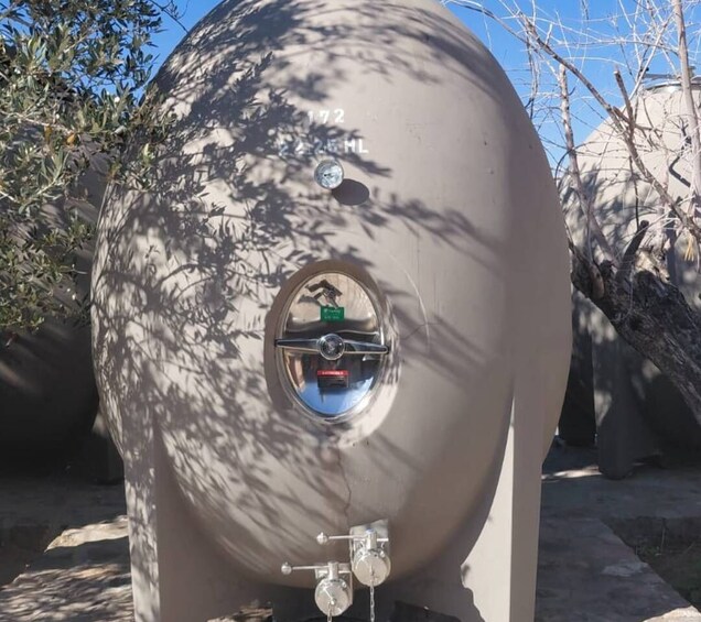 A large, spherical structure with a circular window and a valve. 5