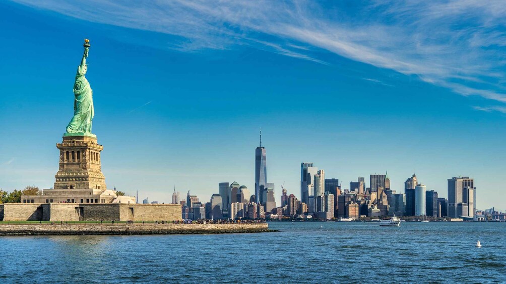 The Statue of Liberty and the New York City skyline. 2