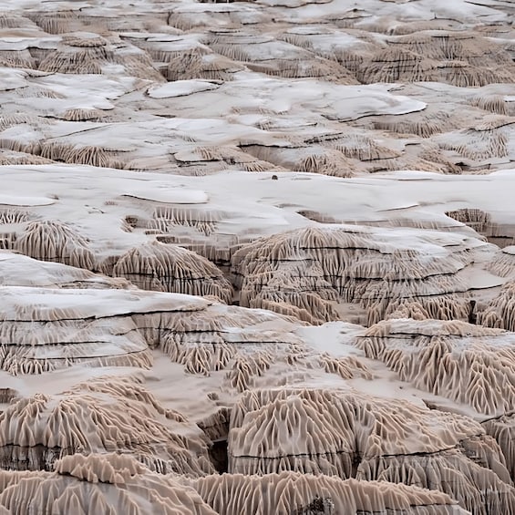 A vast landscape of eroded rock formations with intricate patterns and textures. 1