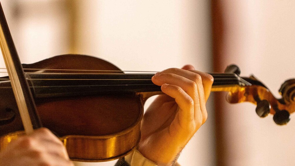 A person playing a violin. 4