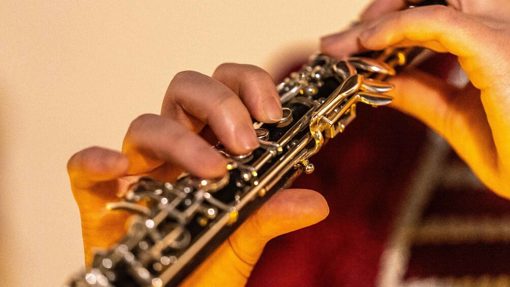 A person playing a brass wind instrument. 2