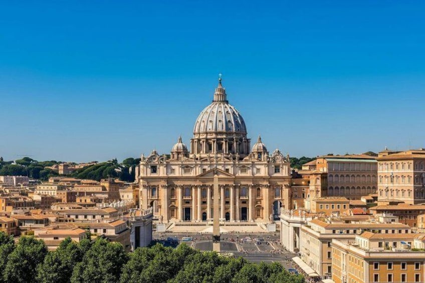 A large domed building with classical architecture, surrounded by urban buildings and greenery. 4