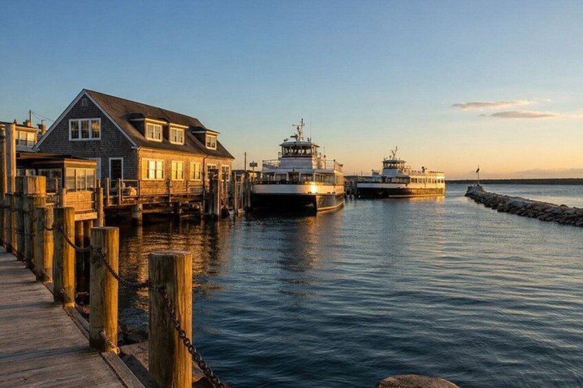 A wooden pier, a house, and two boats docked at a pier. 1