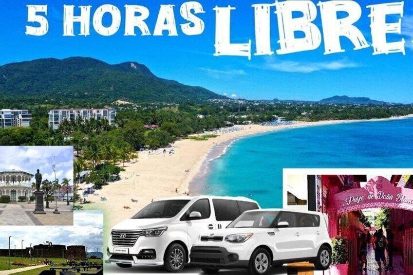 A beach with a white car, a building, and mountains in the background. 1