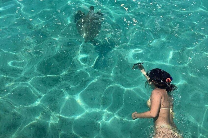 Une personne nage dans une eau turquoise et cristalline. 1