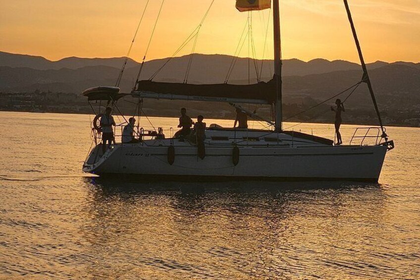Marbella Sunset From Sailboat Dolphins with Drinks Snack Elan com 2