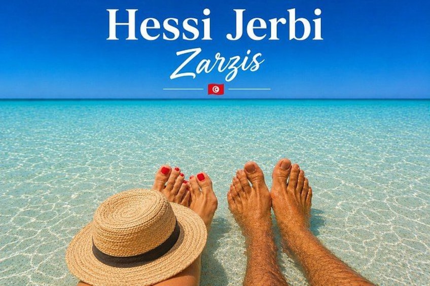 A beach with clear turquoise water and a straw hat on the sand. 1