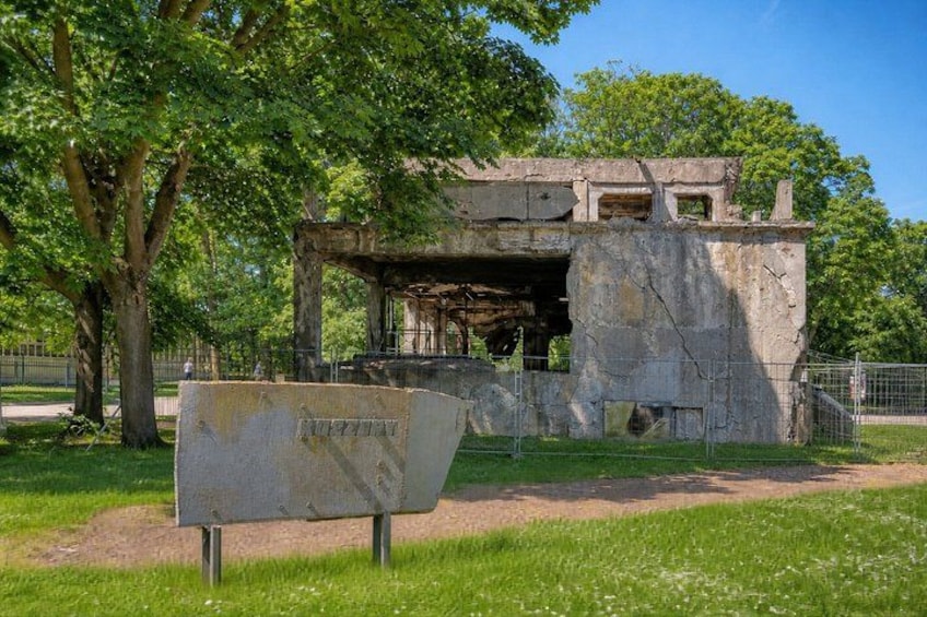 A dilapidated structure with a metal roof, surrounded by trees and a grassy area. 2