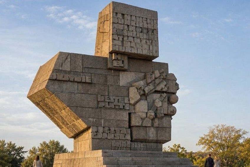 A large stone monument with inscriptions, featuring a prominent cross-like structure and a rectangular block on top. 3