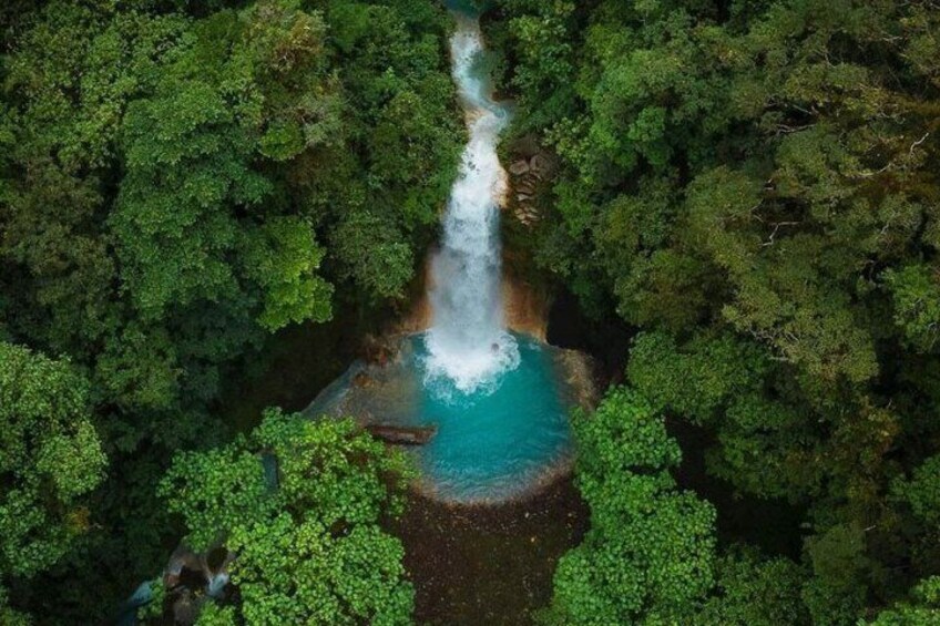 A waterfall surrounded by dense forest. 2