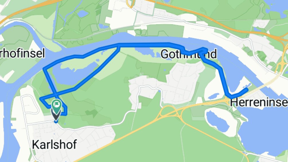 A map with a blue route passing through Gotha, Karlsdorf, and Hohenfinzen. 3