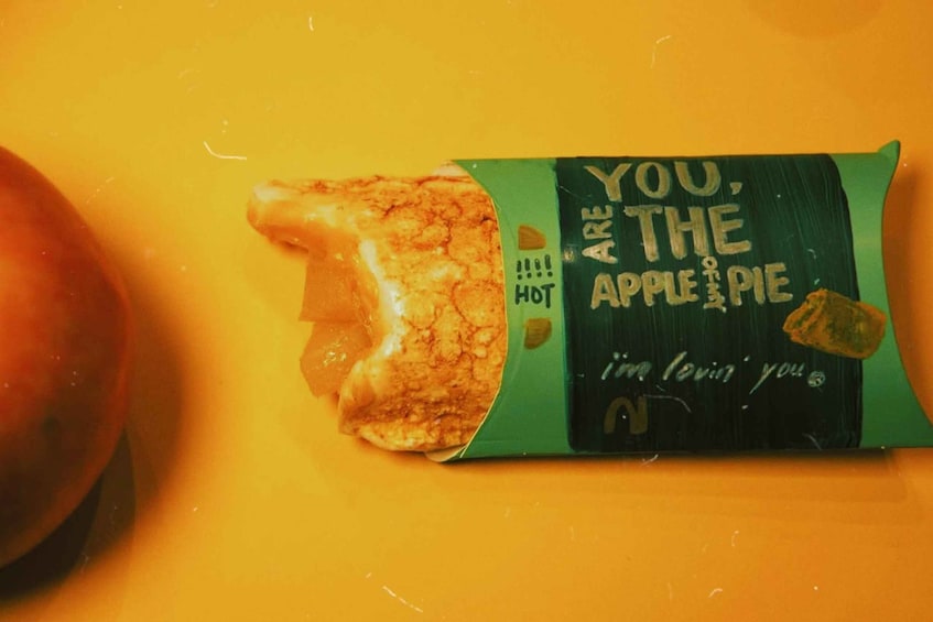 A package with a label that reads 'YOU, THE APPLE PIE' and 'I'm lovin' you.' 4