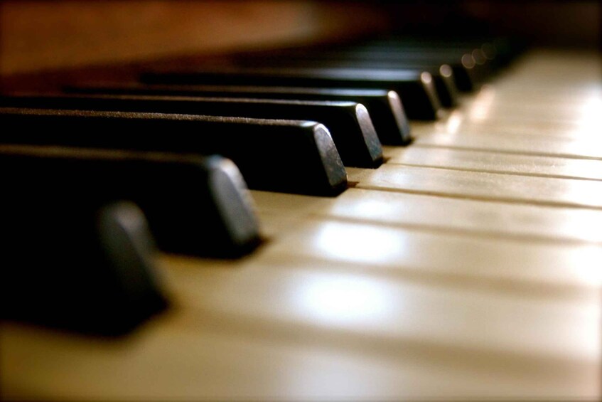 A close-up of piano keys. 4