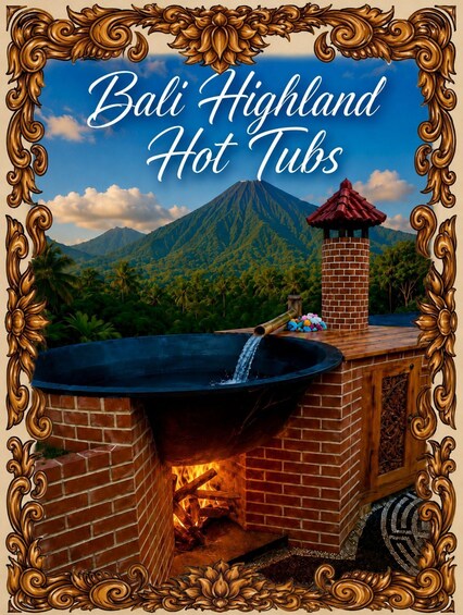 A hot tub in Bali Highland with a mountain backdrop. 1