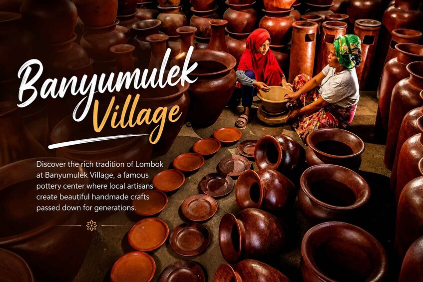 A pottery workshop with large clay pots and two women working. 5