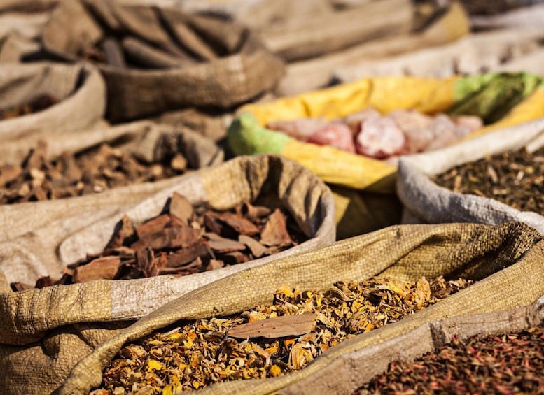 Sacks of dried herbs and spices. 3