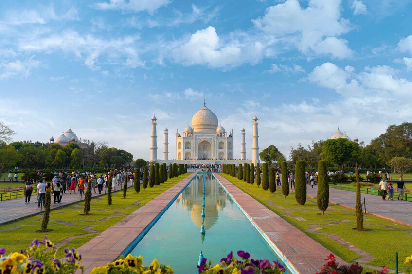 The Taj Mahal with a central waterway and symmetrical gardens. 1