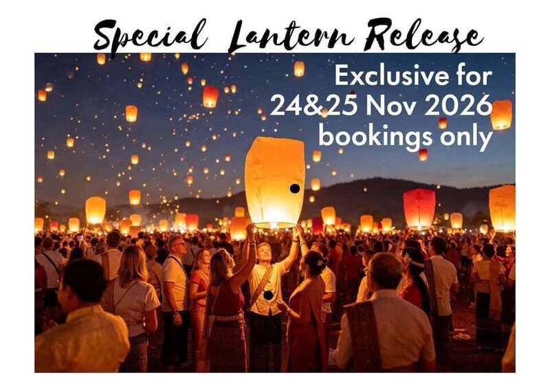 A lantern release event with people holding lanterns against a night sky. 3