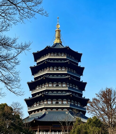 A multi-tiered pagoda with traditional architecture, surrounded by trees. 4