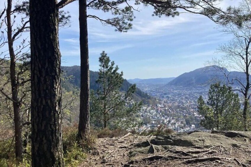 A mountainous landscape with a town in the valley below. 2
