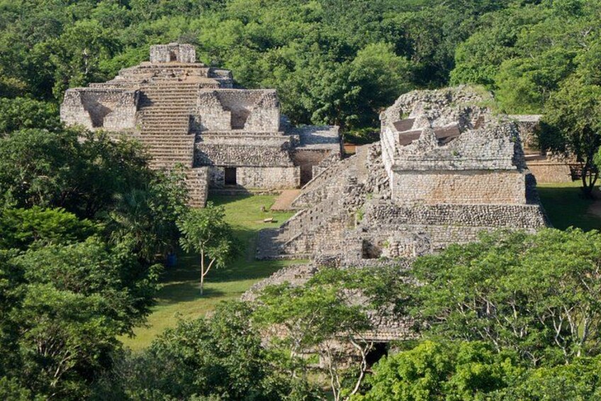 Ancient ruins surrounded by dense forest. 3