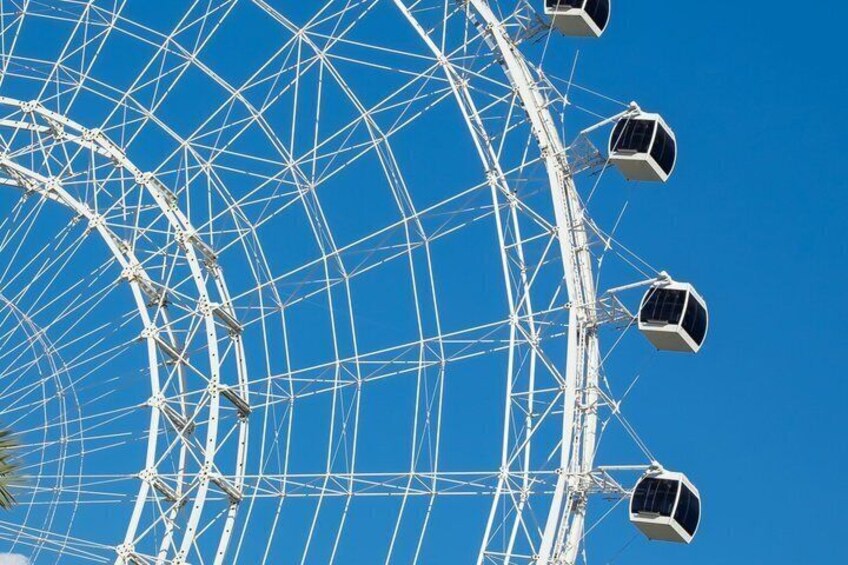 A Ferris wheel with a clear blue sky in the background. 2