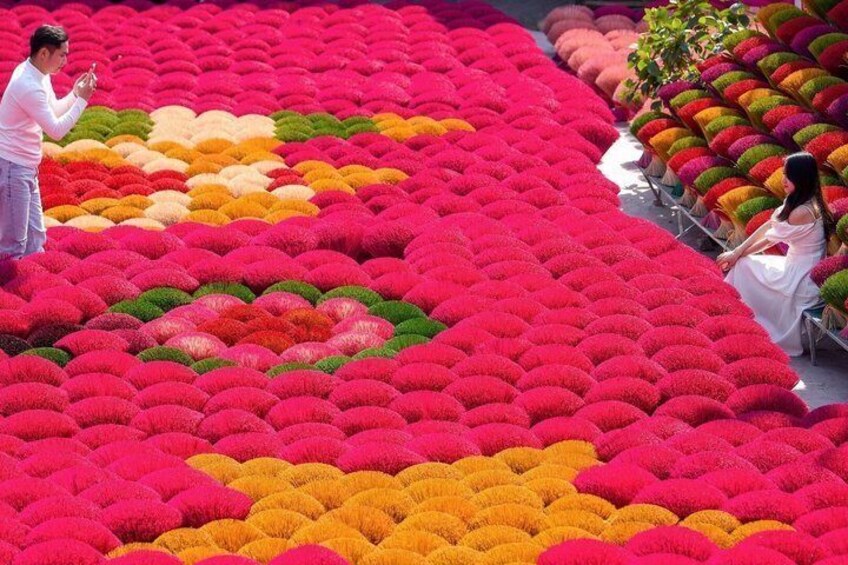 A field of vibrant flowers arranged in patterns. 5