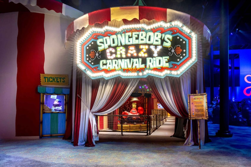 A themed attraction with a sign reading 'Spongebob's Crazy Carnival Ride.' 2