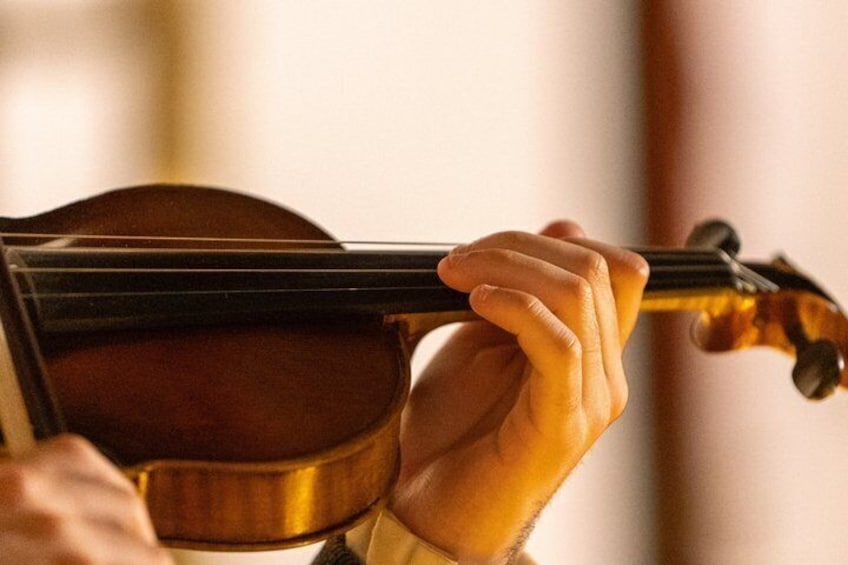 A person playing a violin. 3