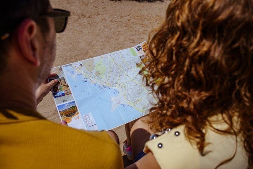 Two people examining a map. 3