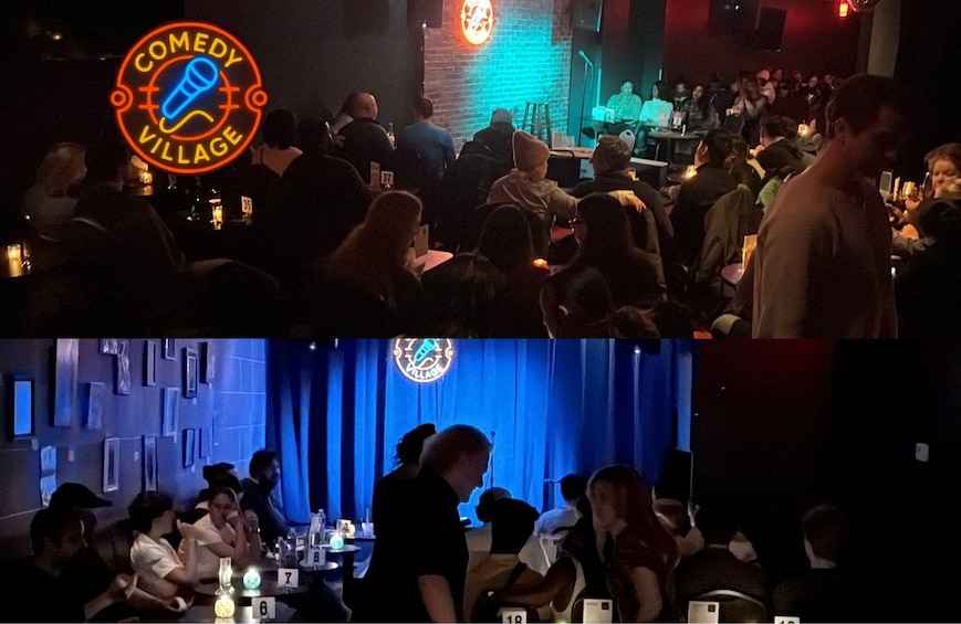 Ein Club-Interieur mit Tischen, Stühlen und Gästen. 2