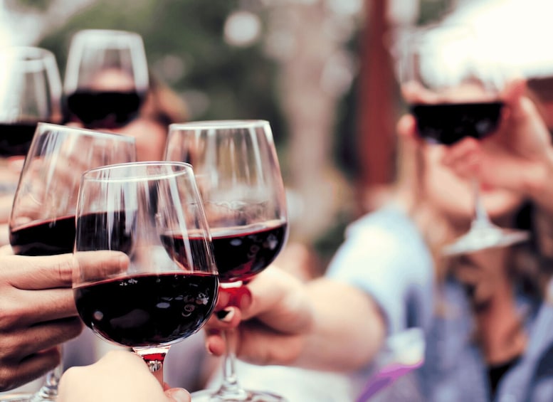 A group of people holding wine glasses, likely at a social gathering. 1