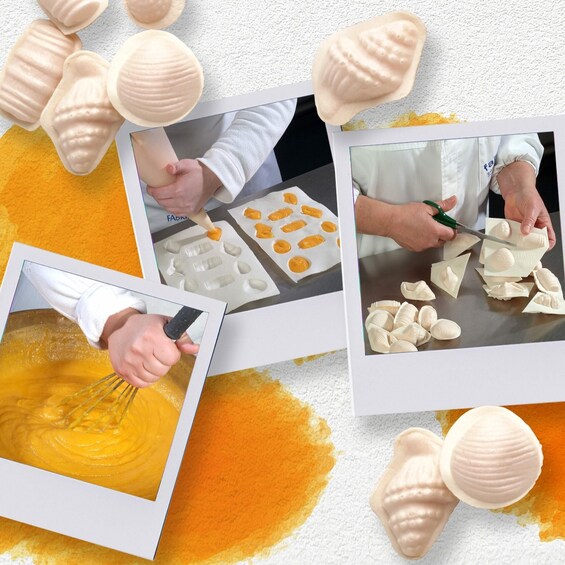 A person preparing food, specifically shaping dough into forms and cutting them. 2