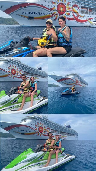 A cruise ship named 'Norwegian Sun' with a colorful sun design on its hull. 2