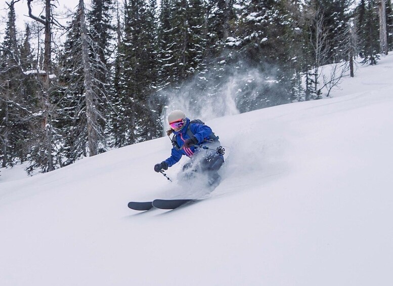 A person skiing down a snowy slope. 3